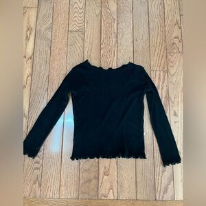 Bisous XXX Black Ribbed Stretch Cotton Long Sleeve Tee